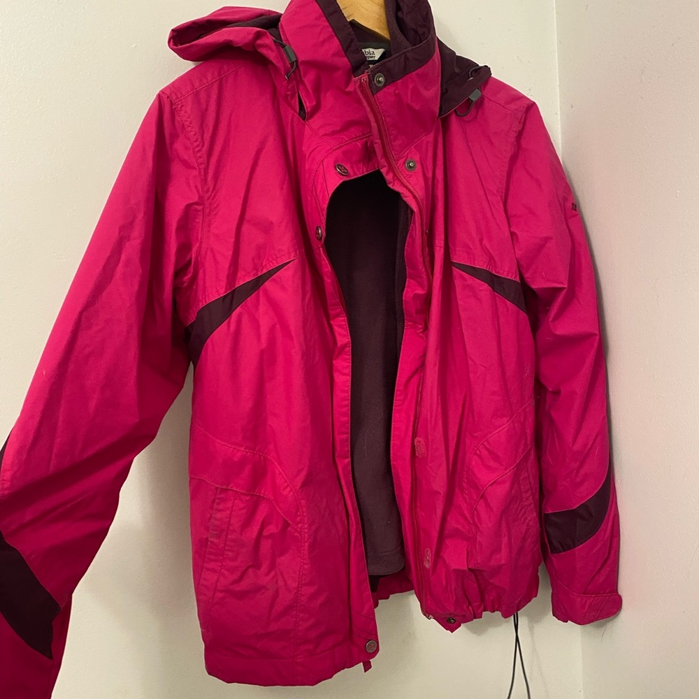 Columbia pink jacket double layer shell and warm layer